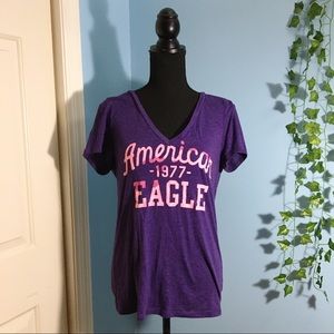Purple American Eagle V-Neck Graphic Tee Short Sleeve Size L